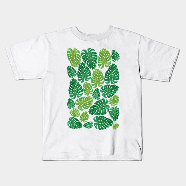 Monstera leafs pattern design Kids T-Shirt by Dezigner007